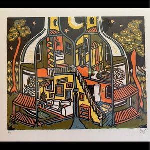 Linoleum relief print, 6 colors